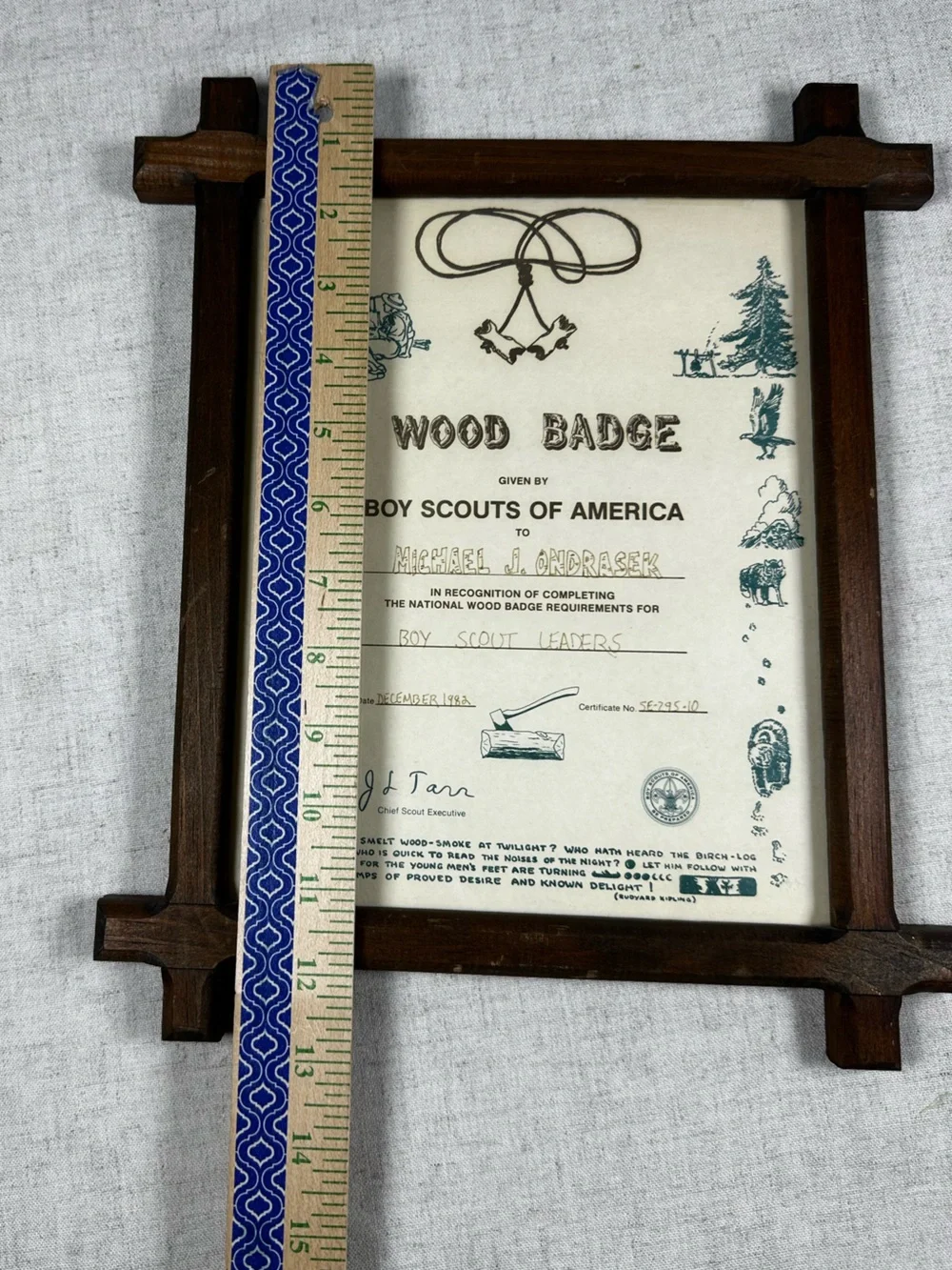 Vintage Boy Scouts of America Wood Badge Certificate Framed
